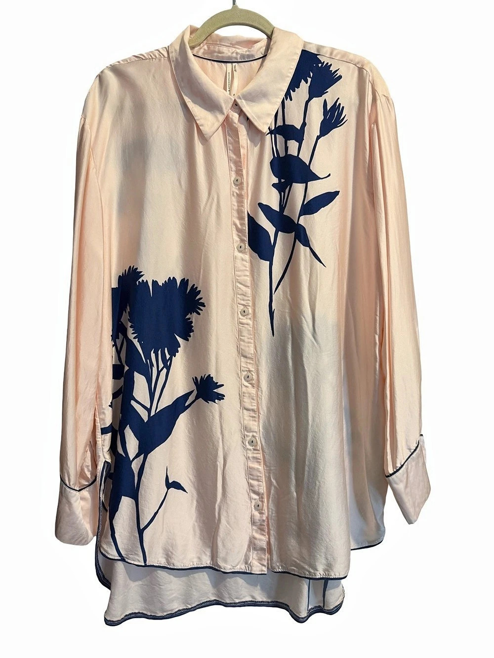 Anthropologie Floral Button Down Blouse in Pink & Blue XL Like New
